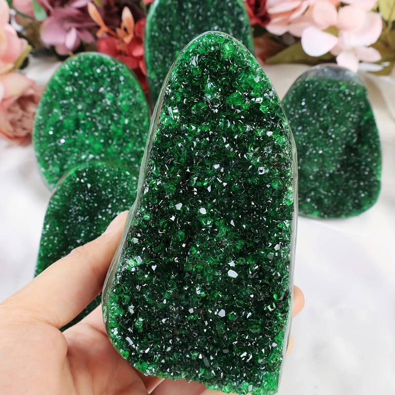 Green Geode Quartz Cluster, Premium Green Geode Quartz Cluster - Crystal Gift for Parents, Collectors & Holidays, Home Decor