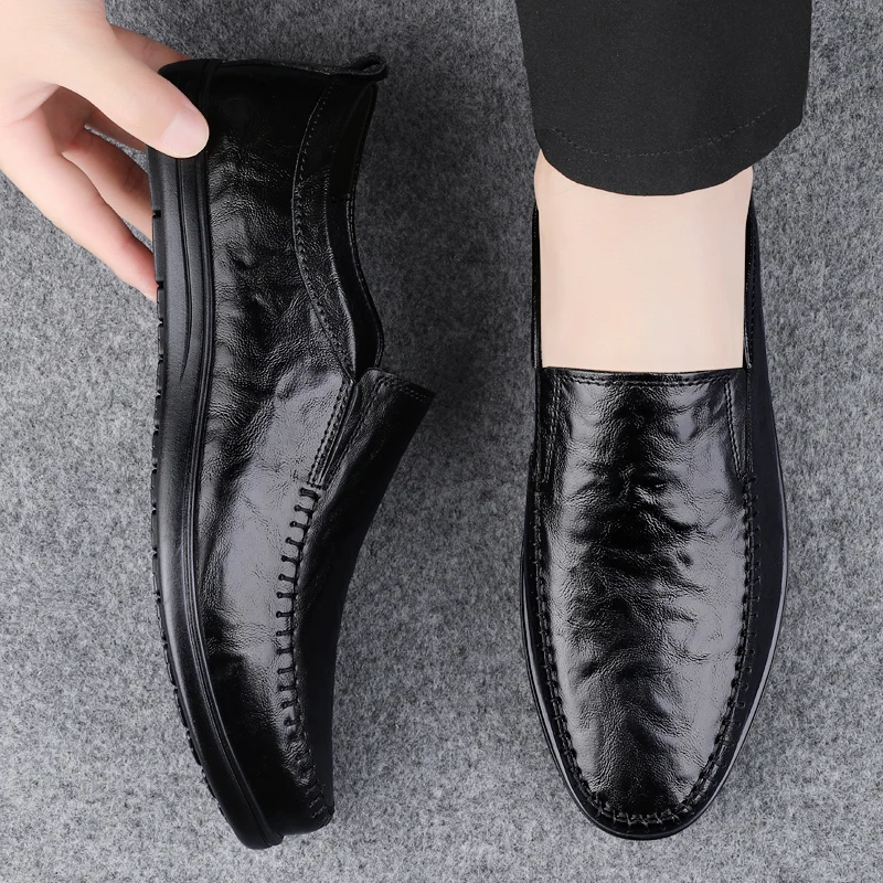 

Мужские кожаные лоферы, мягкие и удобные, без застежек, мокасины ручной работы, повседневная обувь для прогулок и вождения, роскошные туфли для отдыха.