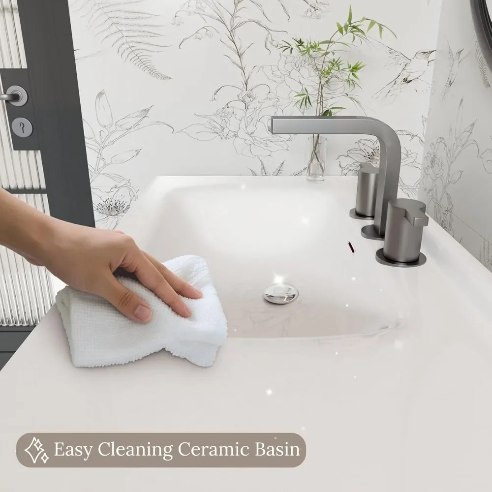 خزانة حمام مقاس 36 بوصة مع حوض، وخزانة حوض الحمام مع بابين، و4 أدراج، وحوض سيراميك (بدون صنبور) #5