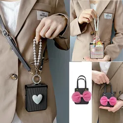 Fashion Cute Heart Butterfly Crossbody Pearl Chain Leather Case For Motorola Razr50 Razr60Ultra Case For Moto Razr40 Ultra Cover