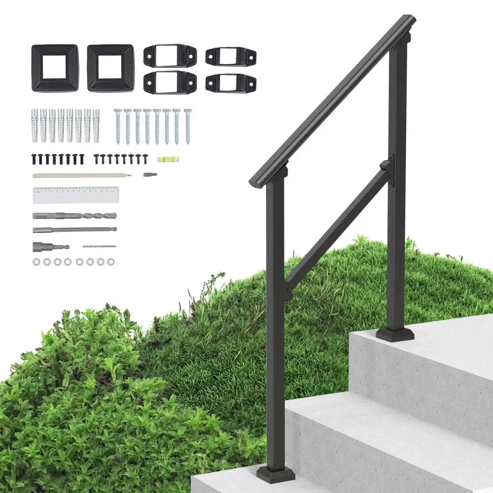 

2-3 Handrails for outdoor for seniors Porch Deck Black Square Tube Steel