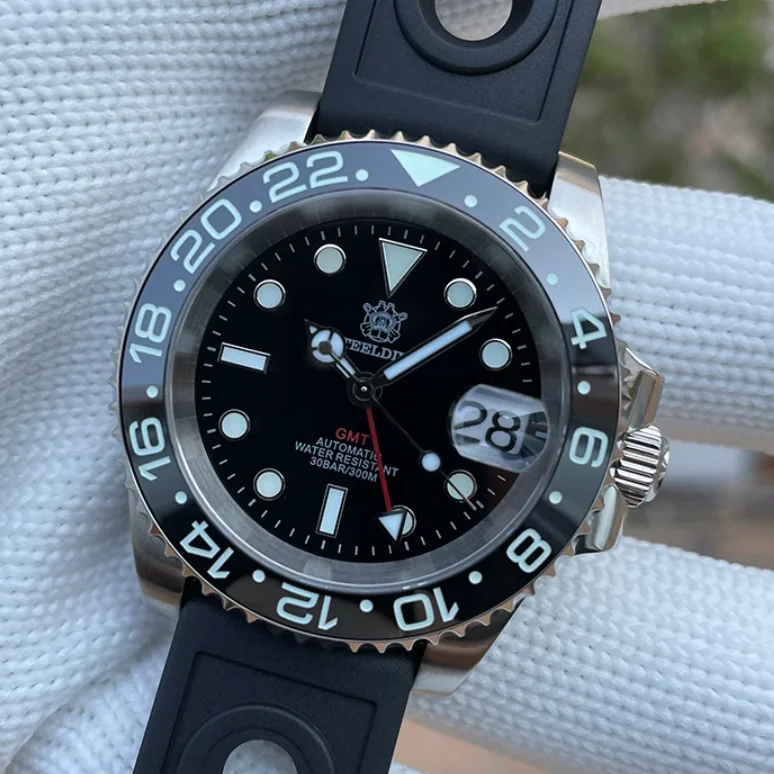 

Мужские автоматические часы STEELDIVE, 41 мм, GMT, механические наручные часы для дайвинга, 30ATM, водонепроницаемые, BGW-9, светящийся сапфировый керамический безель, NH34