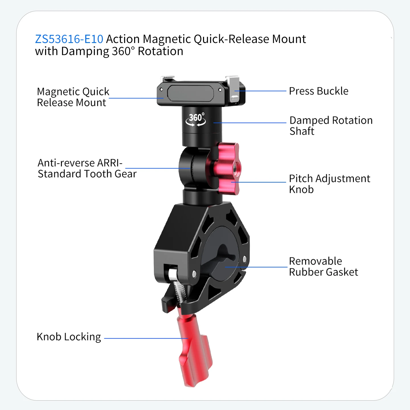 Magnetische Schnellspann-Fahrradhalterung 360 ° Dämpfung für Insta360 GO 3 3S Ace Pro 2 X6 für DJI OSMO Action 5 GoPro Hero Kamera-Klemme – Detail 13