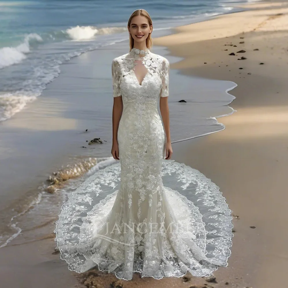 

Gorgeous Wedding Dresses Elegant Detachable Cape Bridal Gowns Robe Full Sleeves A-Line Modern Vestidos De Novia Customized