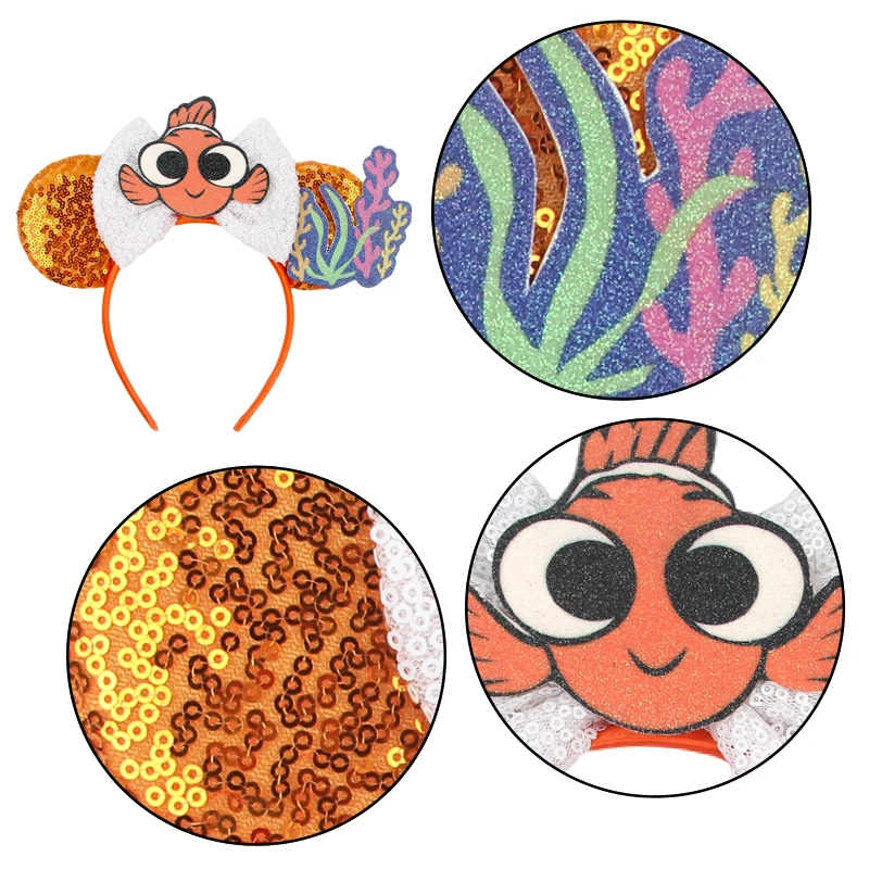 2026 Newest Finding Nemo Inspired Disney Ears Headband Women Mermaid Birthday Gift Girls Kids Cosplay Party Hair Accessories