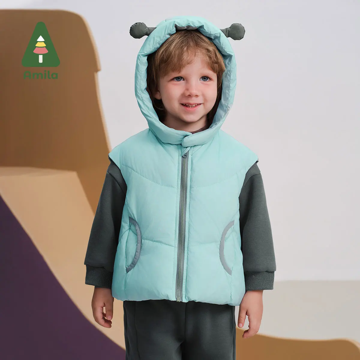 

Amila Baby Vest 2024 Winter New High Quality Boys And Girls Solid Color Hooded Cute Soft Warm Casual Loose Children’s Jacket