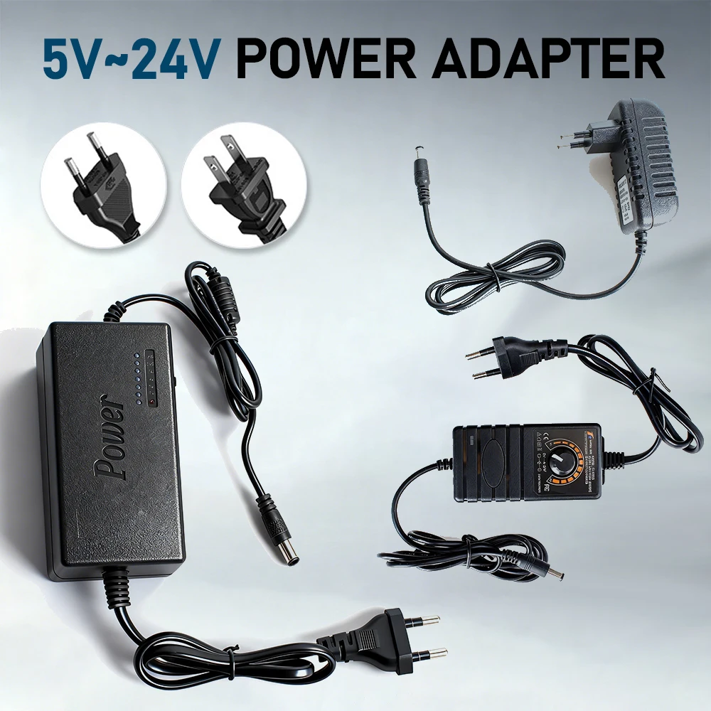 

Power Adapter AC DC Adjustable Universal Power Supply Adapter with US/EU Plug High Compatibility Power Adapter for Electronics
