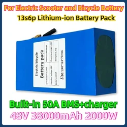 48V 38000mAh 2000W For Electric, Scooter and Bicycle Battery  Built-in 50A BMS+charger 48V 38ah 13s6p Lithium-ion Battery Pack