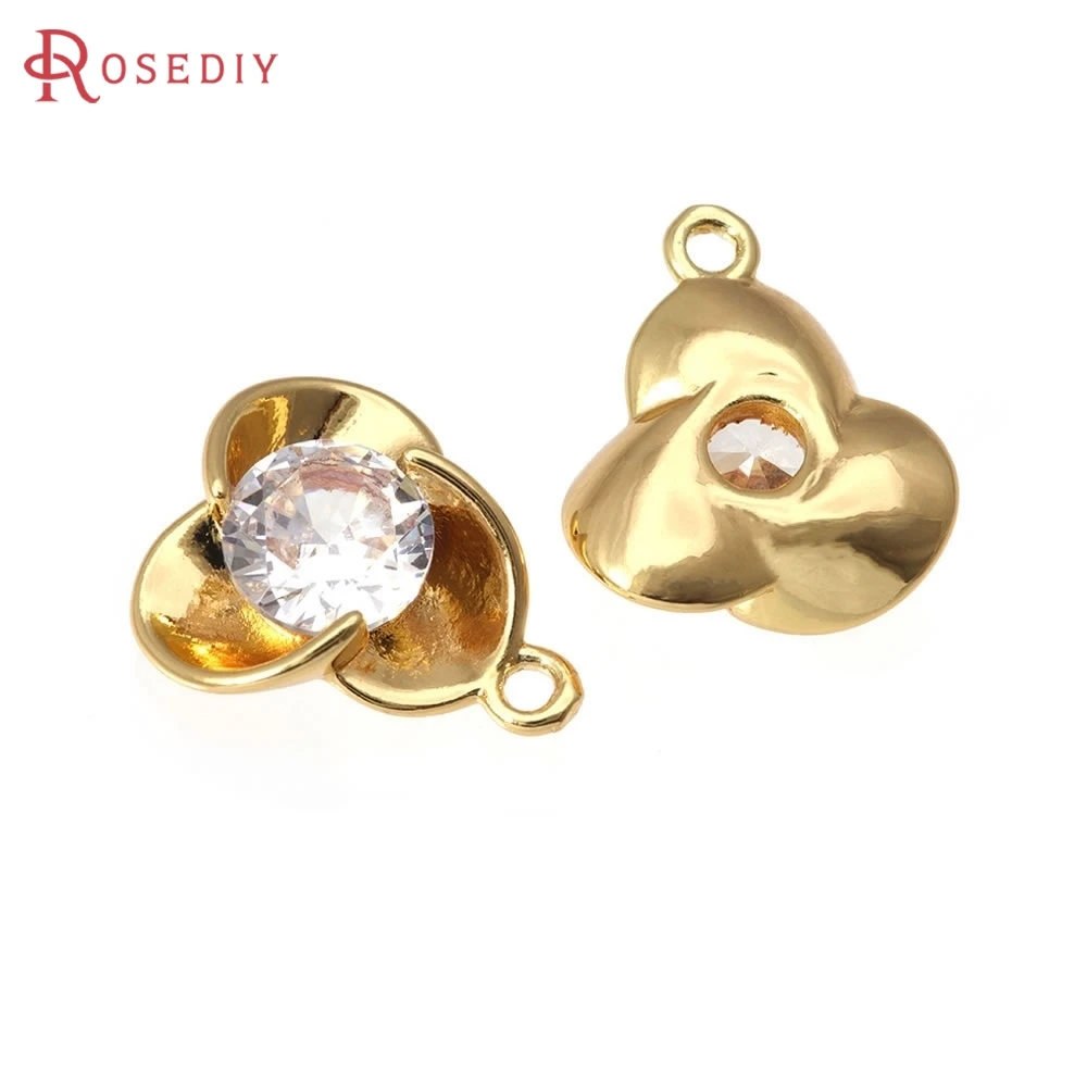 

6PCS 18K Gold Color Brass Zircon Flower Charms Pendants High Quality Diy Necklace Earrings Jewelry Accessories Making Supplies