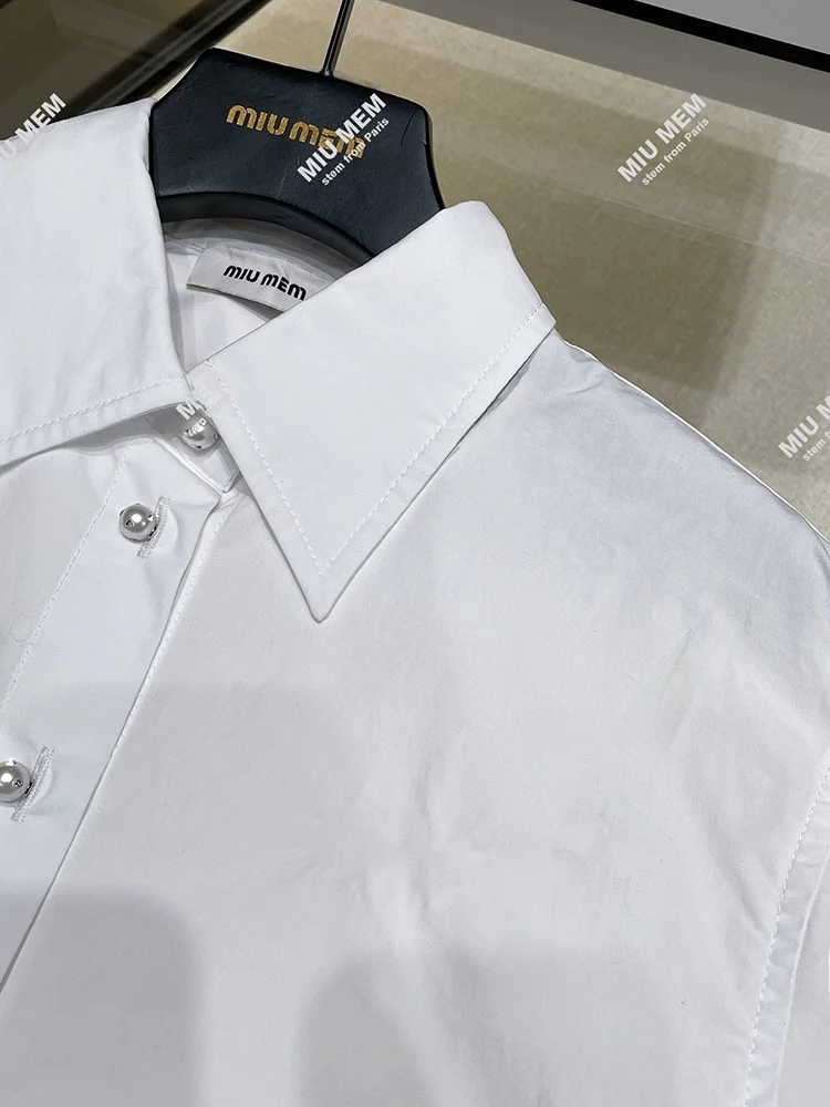 Ele White Collar irt Simple High-End Women's Spring Faion Retro Sle Straight Cut Long Sve Polyester Fiber Pure C...