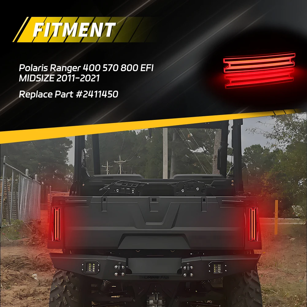 2PCS For 2011-2017 Polaris Ranger 400 500 570 800 EFI MIDSIZE Rear Bumper Brake Light Tail Light DRL Reflector Light W/Red LED view 2