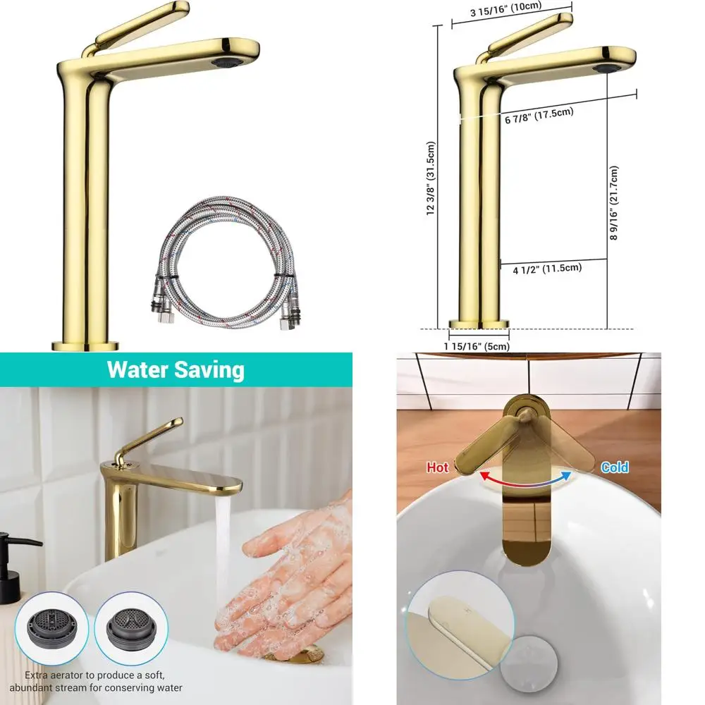 

Gold Single Handle Bathroom Vessel Sink Faucet - Non-Lead Lavatory Mixer Tap for RV and Commercial Vanity Sinks