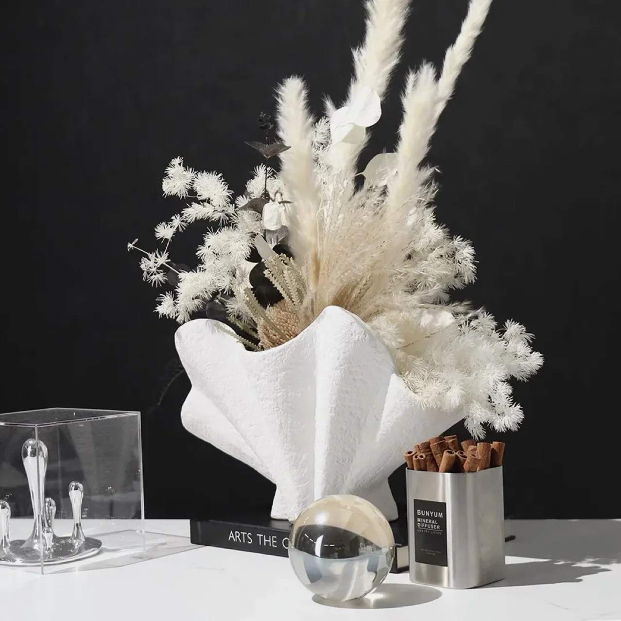 Ceramic Vase Irregular Fan-shaped Wide Mouth Flower Arrangement Ceramic Handicraft Ornaments Room Decoration Accessories