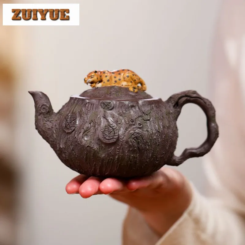 

300ml Exquisite Yixing Purple Clay Teapots Handmade Leopard Pot Raw Ore Purple Mud Tea Infuser Kettle Chinese Zisha Tea Set Gift