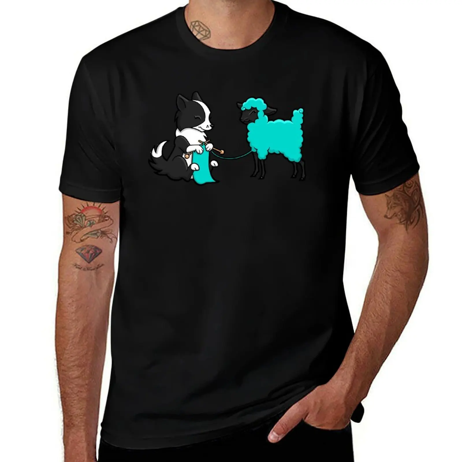Knitting Border Collie and Friend III T-Shirt Lightweight Running T-Shirt