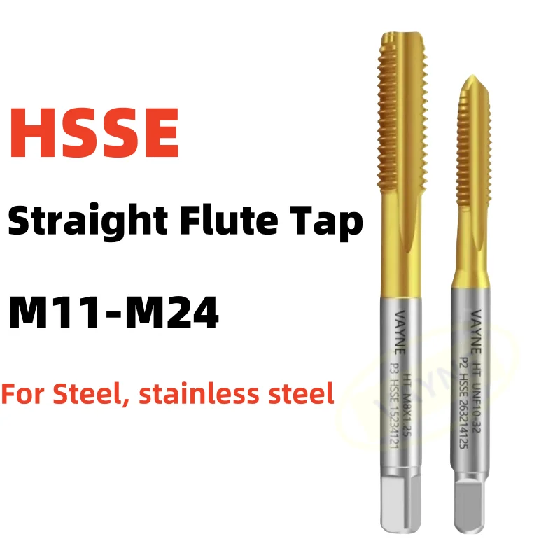 

1PCS HSSE Metric /Fine JIS Standard Straight Grooved Flute Tap TIN Coated M12M14M16M18M20M22M24 Right Hand taps For steel