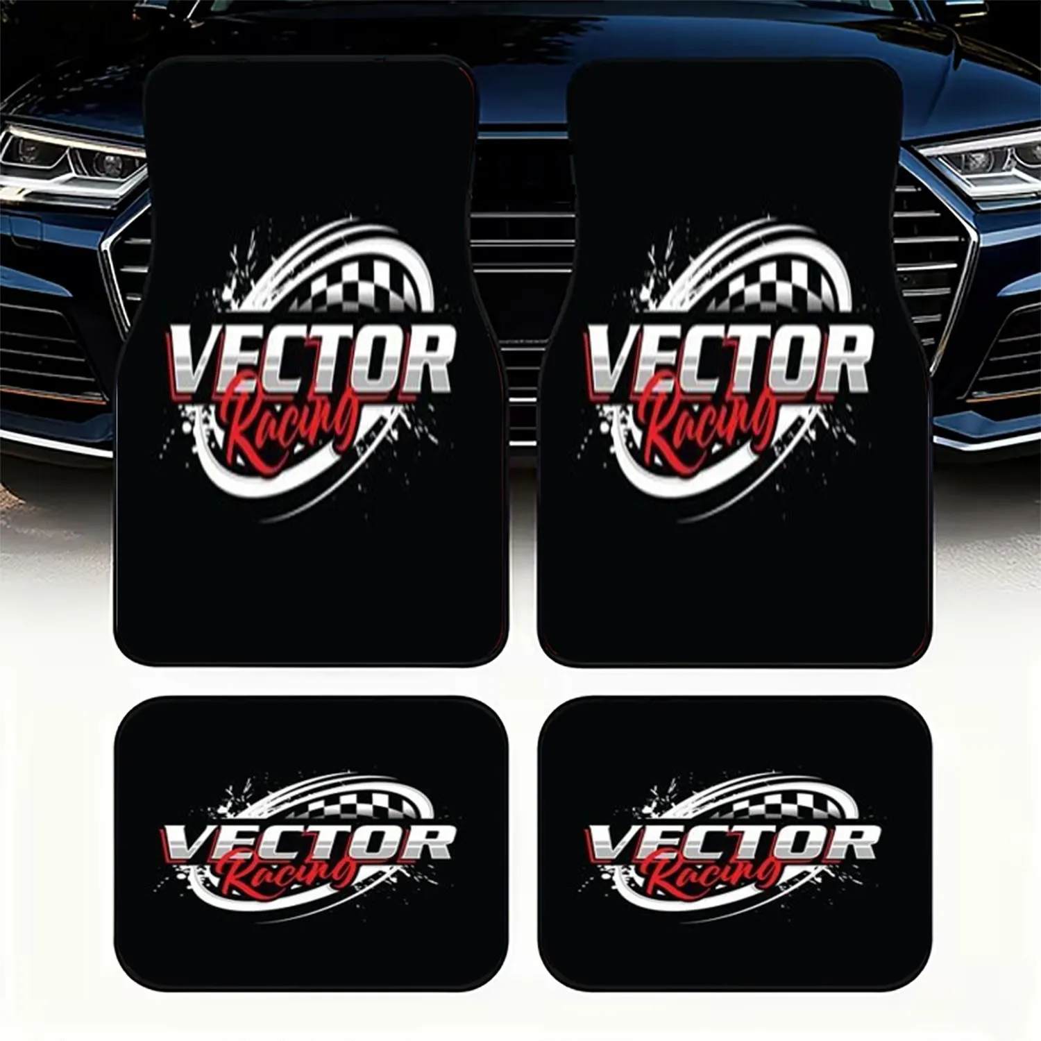4pcs Vector Racing Car Floor Mats | Polyester Material, Dynamic Racing-Themed Design, Universally Applicable, Durable & Stylish,