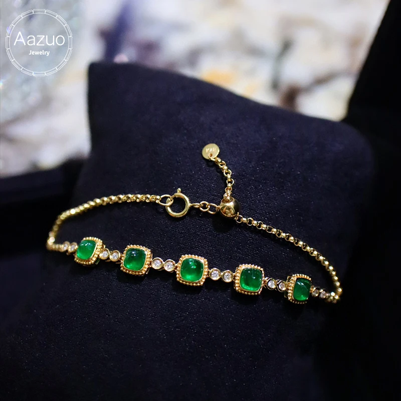 Aazuo Fine Jewelry 18K Solid Yellow Gold Real Diamond Natural Emerald Luxurystyelife Bracelet Gifted For Women High Cass Banquet