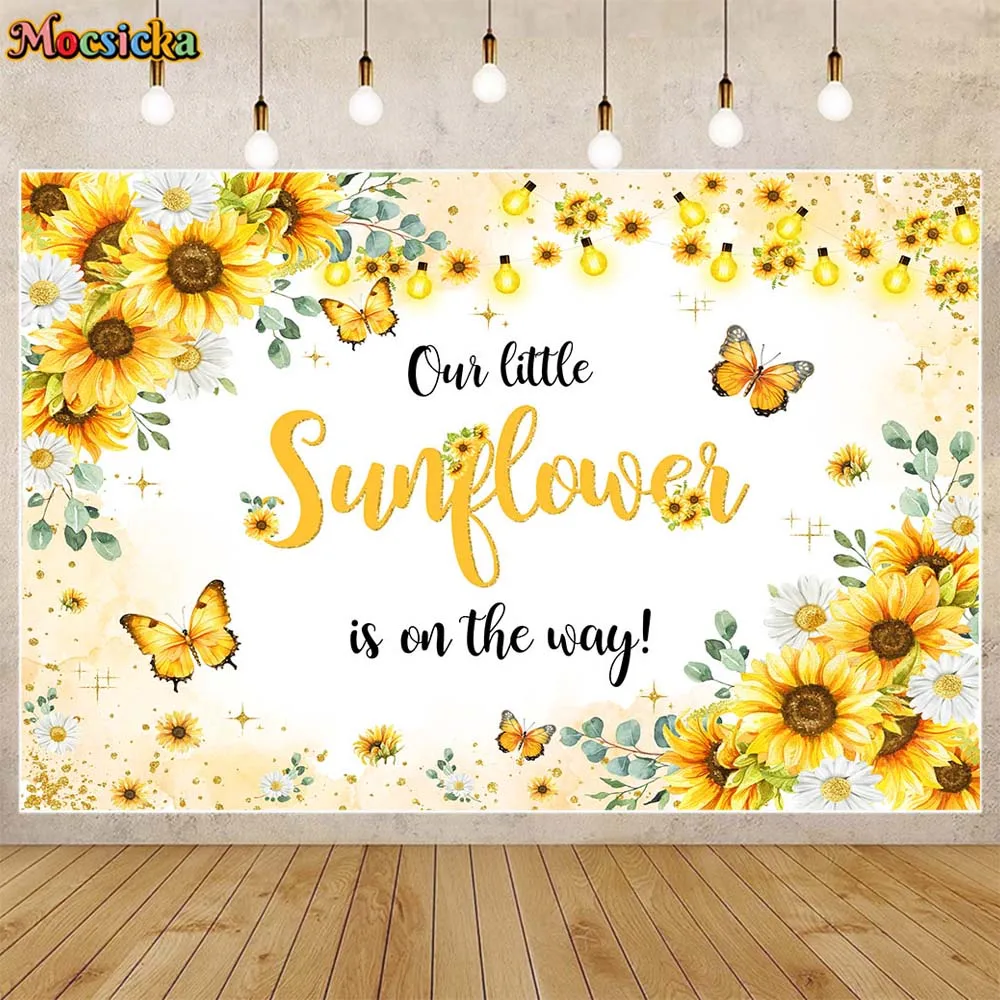 

Mocsicka Baby Shower Backdrop Girl Welcome Party Decorations Our Little Sunflower Is On The Way Photo Background Photocall Props