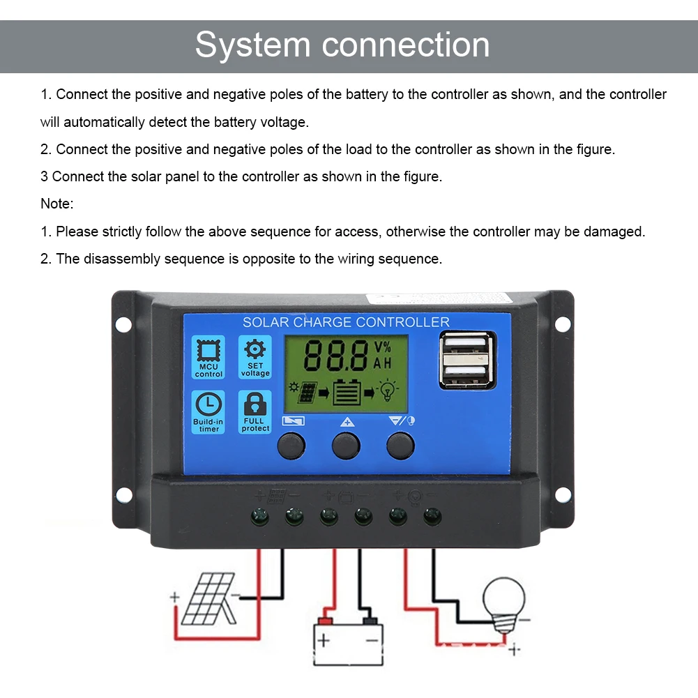 Controller Solar Battery Charge Controller Solar Panel Controller LCD Display Battery Charge Control Dual USB Output 12V/24V 30A