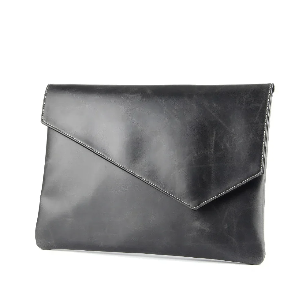 New Vintage Unisex Leather Handbags Envelope Clutch Bag Male Business A4 Portfolio Bag Men Leather Purse Briefcase