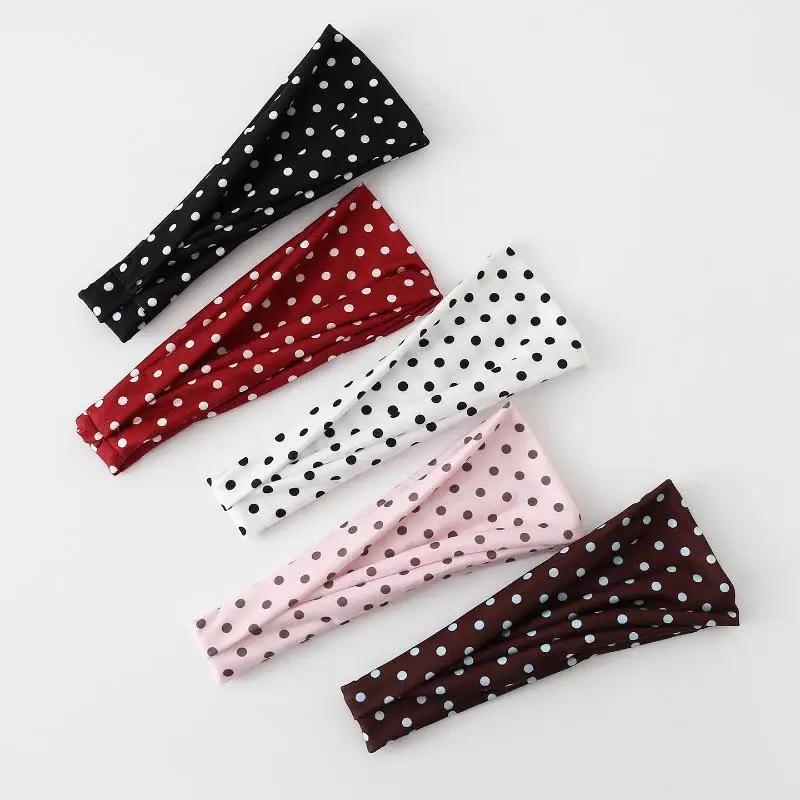 New 1/5Pcs Retro Polka Dot Stretch Headband Women Girl Boho Style Wide Yoga Sports Dating Hair Accessories