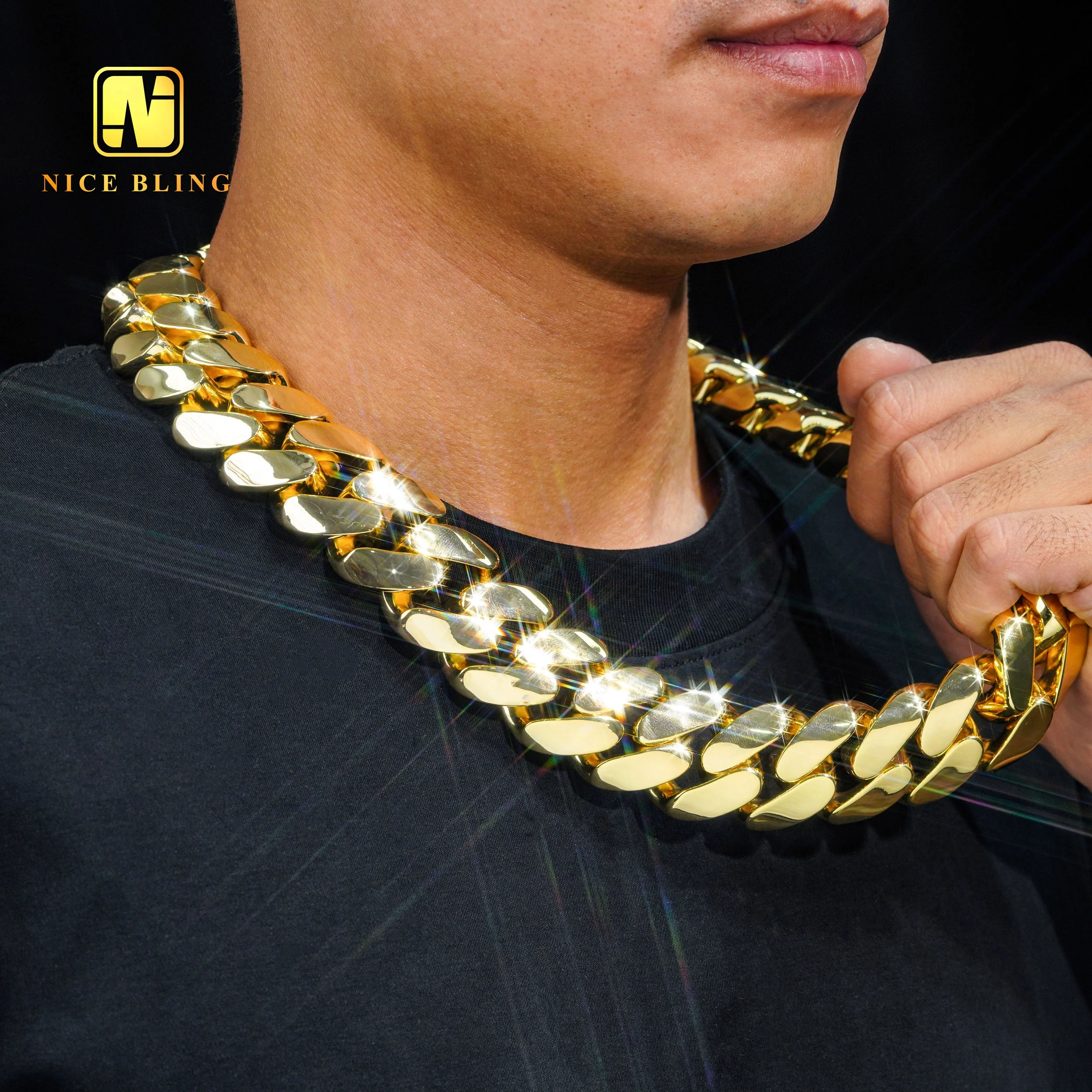 Hop Jewelry Hip Fashion Luxury and Heavy Necklace Super Big Cuban Necklace 18K Gold Plated Cuban Link Chain Miami Cuban Link.