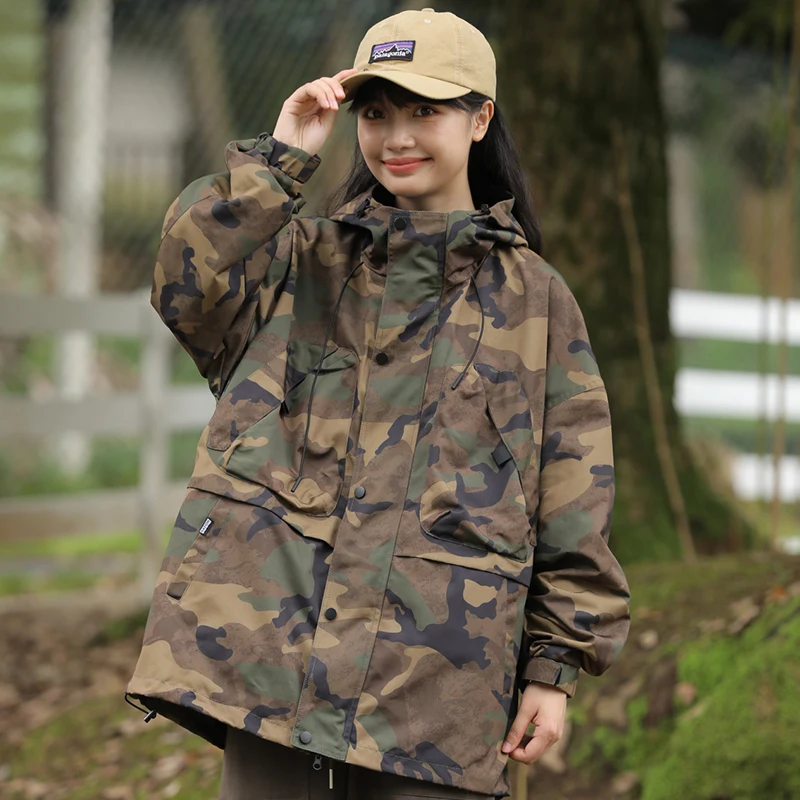 

Men's Camouflage Workwear Jaet Spring Autumn Sle Windproof American Retro Trendy Coat Long Sve Loose Fit Polyester