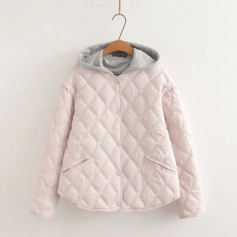 Nowa kurtka ocieplana na jesień 2025, damska, z kapturem, kieszeniami, patchworkowa, w stylu Mori Girl Preppy, ciepła, codzienna, luźna odzież wierzchnia, zimowa C5O028CC