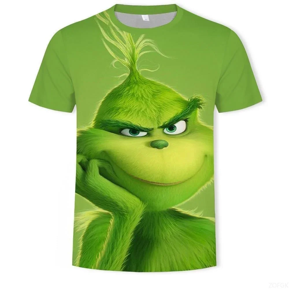 2026 newFunny Cute  Christmas cartoon green fur monster 3D printed men's short-sleeved comfortable T-shirt casual loose top