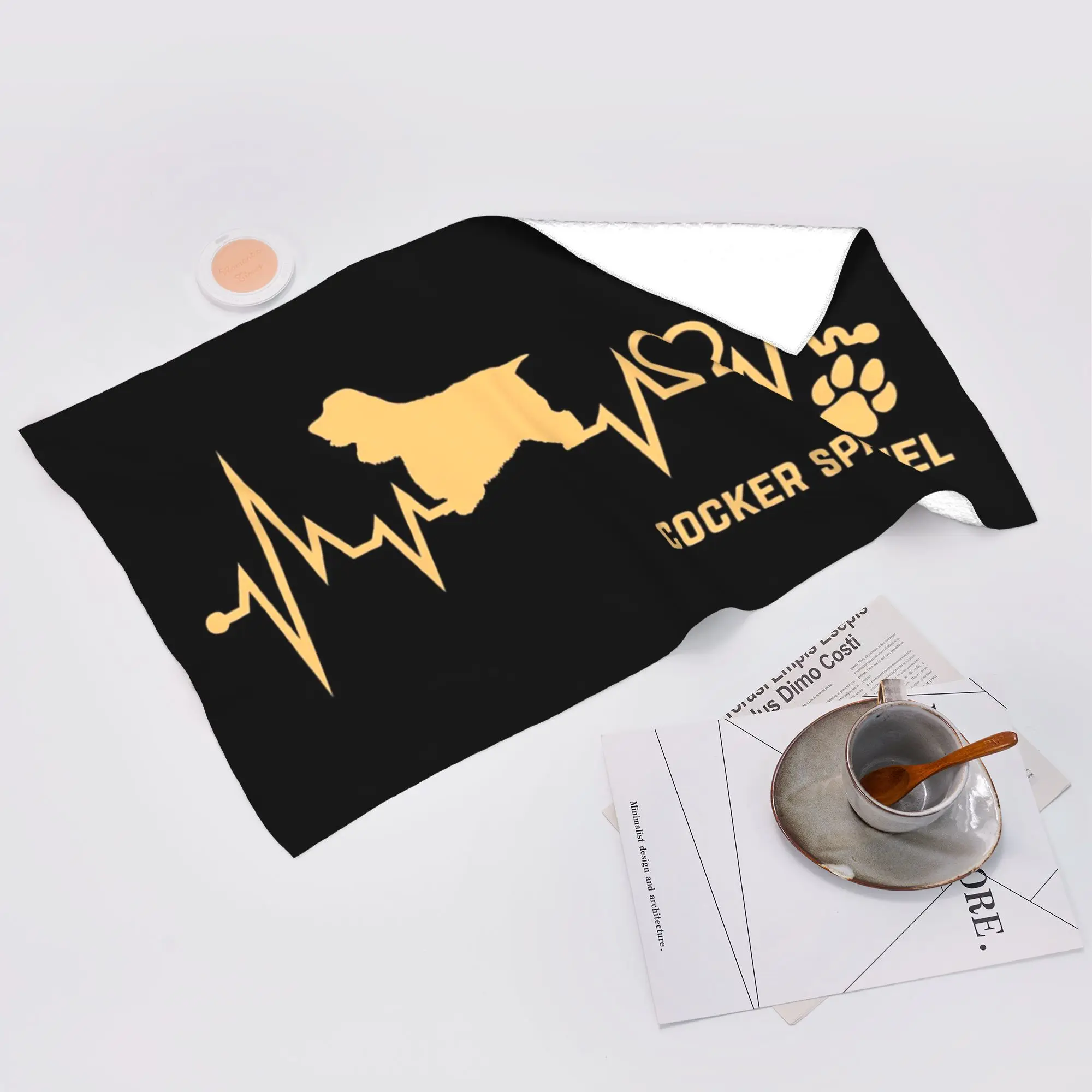 Custom Cocker Spaniel Dog Lover Heartbeat ECG Pulse Pet Breed Paw Soft Face Towel Quick Dry Pool Bath Cotton Towels Breathable