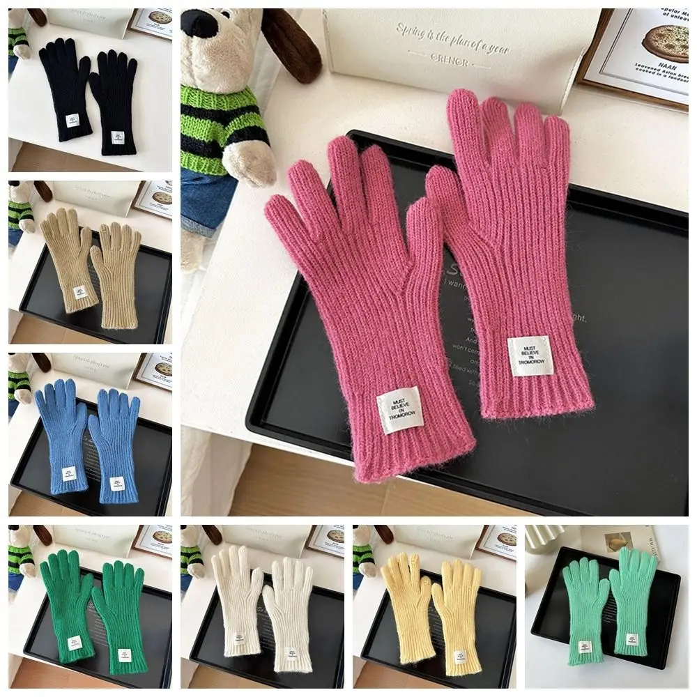 Touch Screen Gloves Knitted Gloves Fashion Candy Colored Solid Color Long Mittens Warm Wool Winter Velvet Gloves Riding