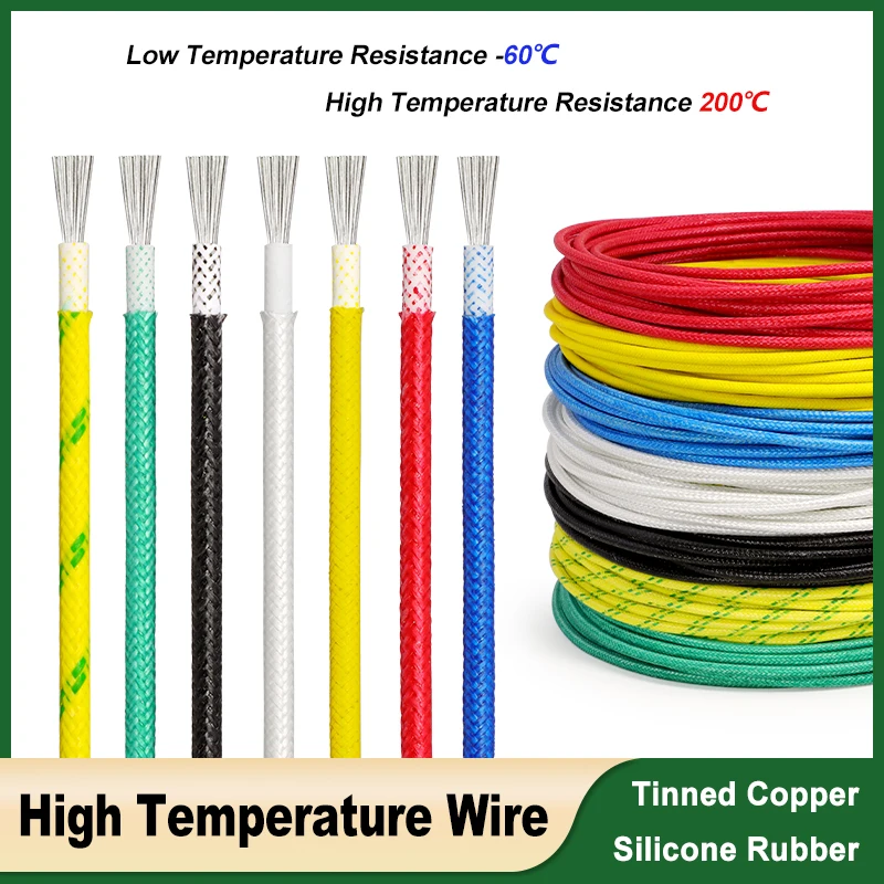 

Silicone Braided High Temperature Wire Sq 0.3 ~ 2.5mm Fiberglass Insulated Warm Floor Heat Element Tinned Copper Electric Cable