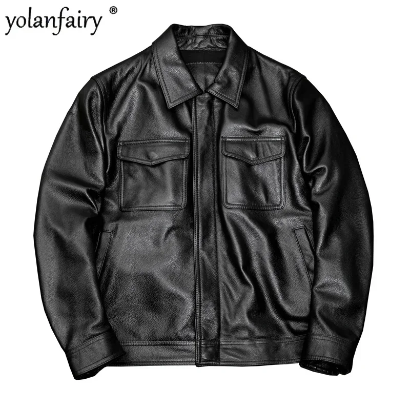 

Genuine Leather Coat Men's Pure Cowhide Lapel Short Jackets for Men Fall Winter Cotton Warm Oversized Mens Jacket 6XL FC