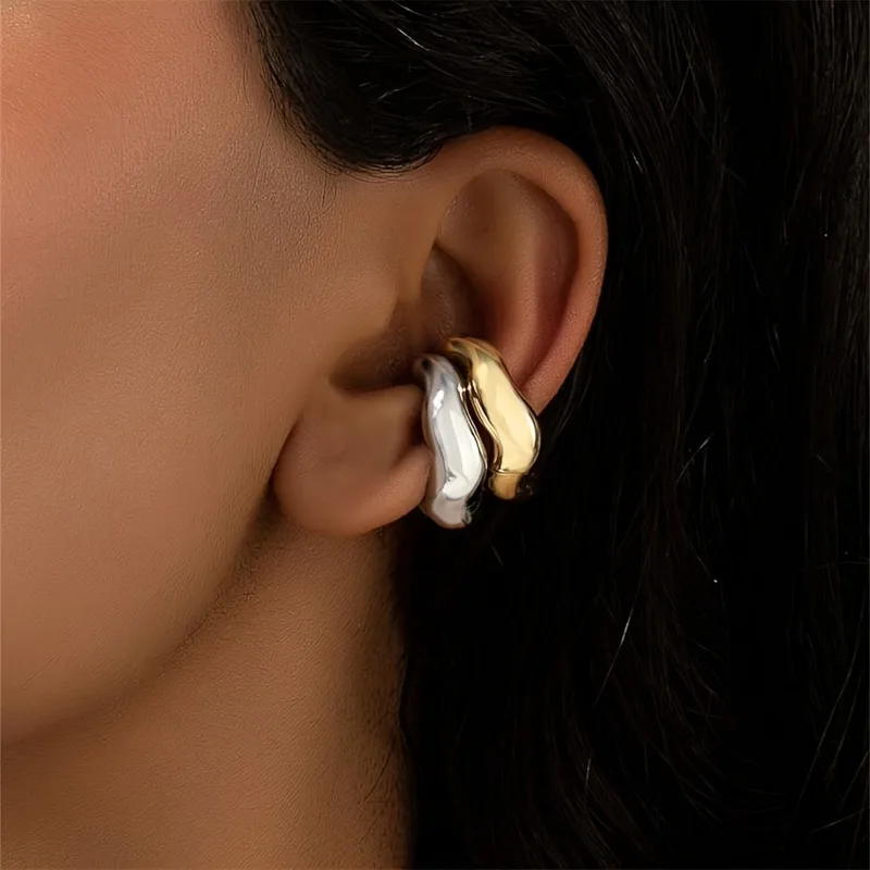 1PC Boucles d'oreilles vintage irrégulières en forme de tube pour femme, manchette d'oreille tendance en forme de C, faux piercing, bijou à porter au quotidien, cadeau