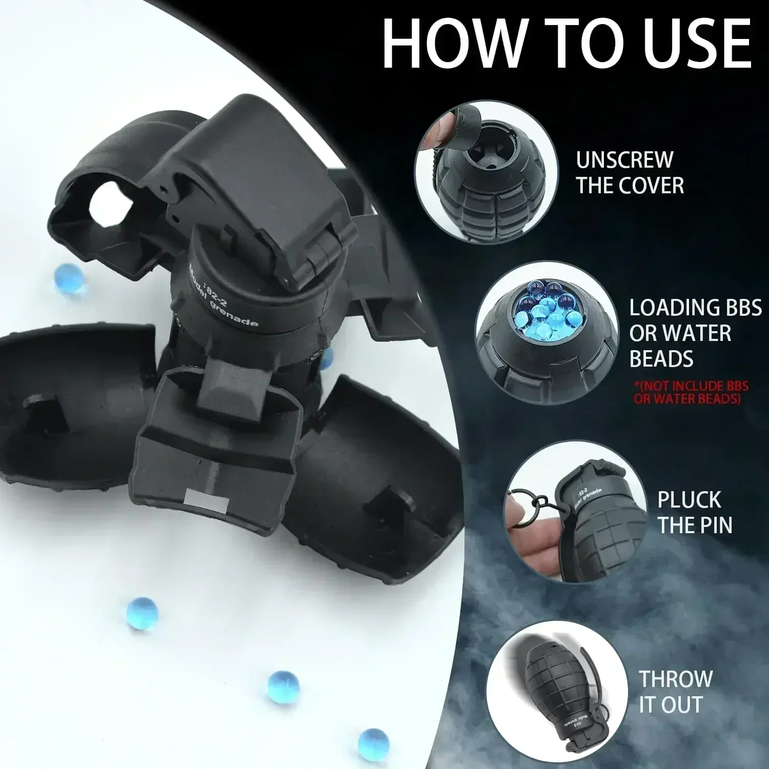 A82-2 CS Grenade Tactical Airsoft Grenade Pull Ring Toys Blaster Toy Battle Games 2Pcs Fall Resistant Refillable Role Play Prop