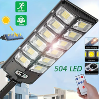 1 Ip65 Waterproof Solar Street Light Outdoor 6500K 100000 Lm High Brightness 504 Led Solar Parking Lot Street Light with Foldableable Bracket Solar Floodlight (Wide-Angle Motion Sensor Remote Control), for Commercial Area Lighting, Courtyard, Basketball Court