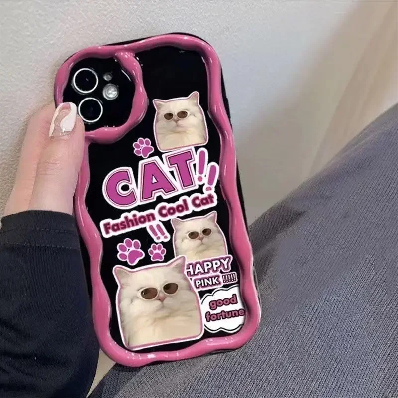 Funda de gato divertido para Xiaomi POCO X6 X3 X5 M6 Pro Couqe Redmi 12 12C 9C 9A 9 13C Note 12 4G 11 10 13 Pro 12S cubierta de crema de borde rizado