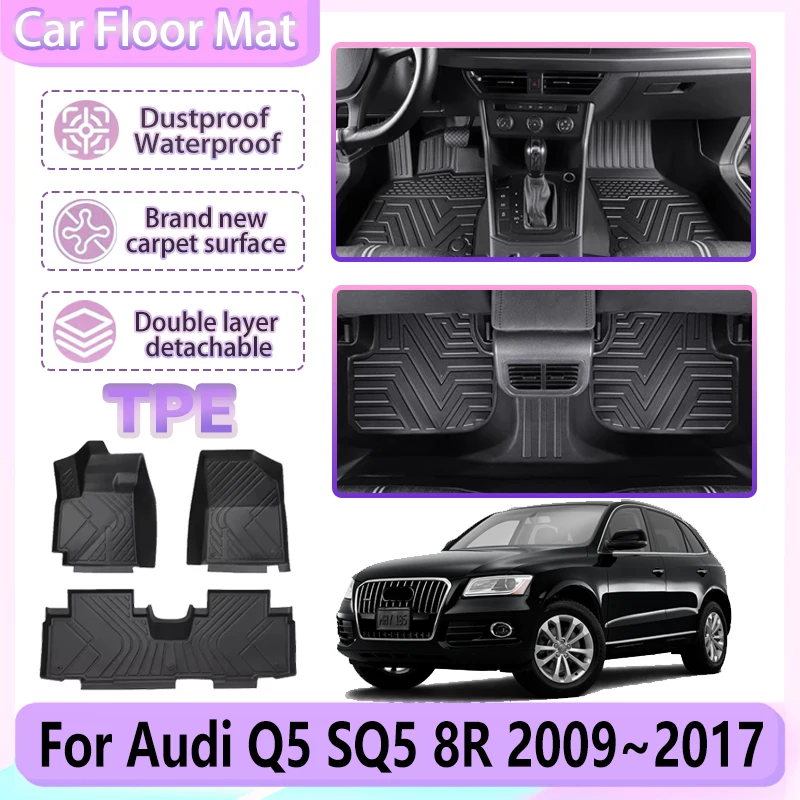 

Автомобильные коврики с левым рулем для Audi Q5 SQ5 8R 2009 ~ 2017, противогрязевой поднос из ТПЭ, автомобильные водонепроницаемые подушечки для ног, аксессуары для ковров на заказ