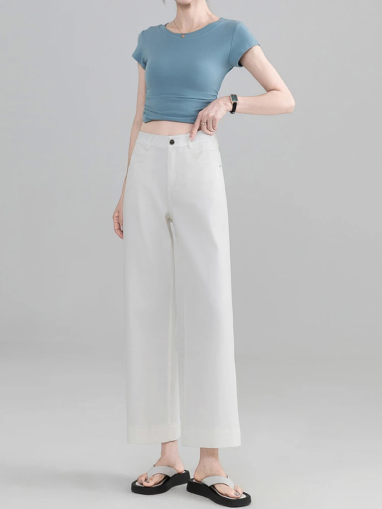 Frauen Kleidung Grundlegende Weiße Jeans Hohe Taille Lose Lange Hose Dame Elegante Denim Gerade Hosen Hosen Mujer Casual Mode Neue