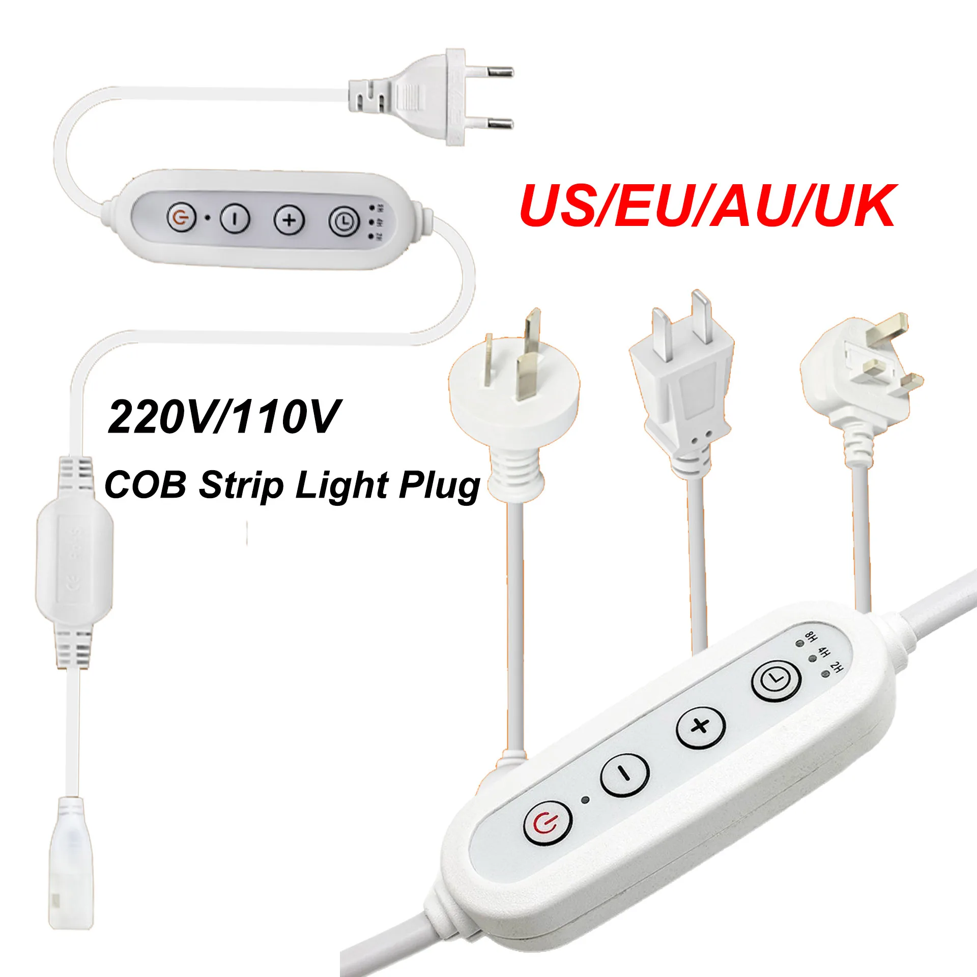 110V 220V COB LED Strip Dimmer Switch Plug EU US AU UK 10mm Width Power Supply with Timing ON/OFF for COB Tape Lighting