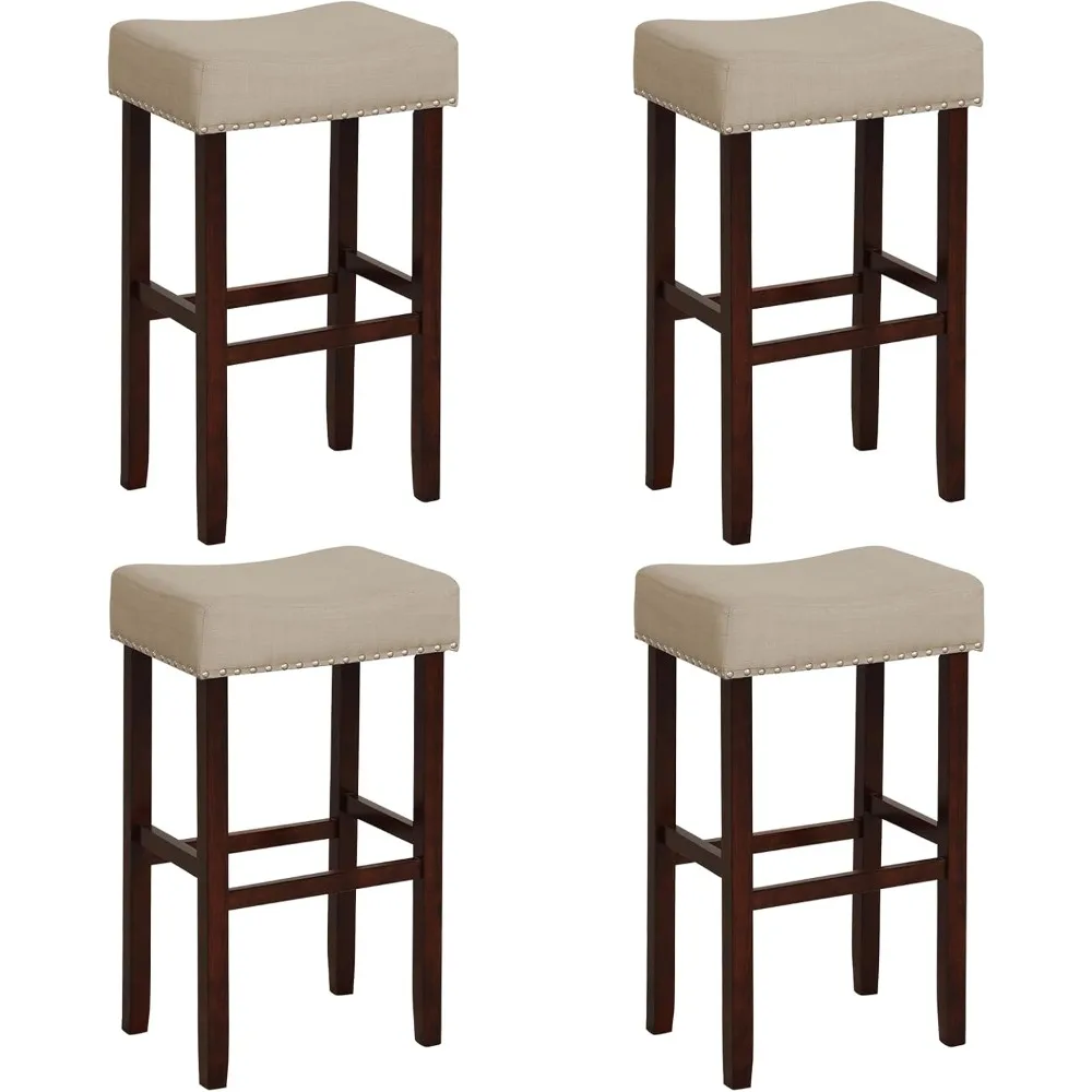 

Барные стулья, 29-дюймовые современные табуреты-седла, каучуковое дерево, хаки/коричневый, набор из 4 шт.