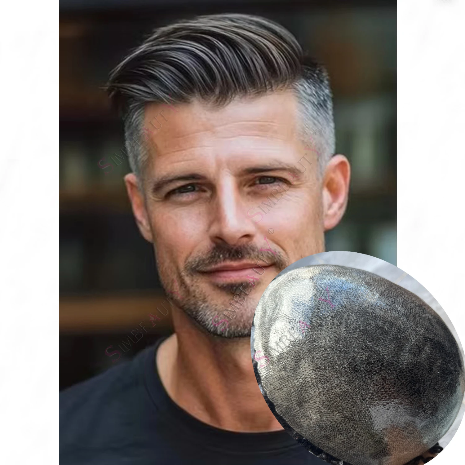 

Dark Brown Black Grey 1B10 Natural Hairline Durable Men‘s Toupee 100% Human Hair Wig Microskin Silicone Full PU Capillary Prost