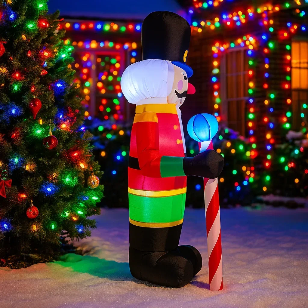 7.8FT Christmas Party Decor Speelgoed Kerstversiering Opblaasbare Notenkraker Soldaat Snoep Speelgoed Huis Tuin Ornamenten LED Decor