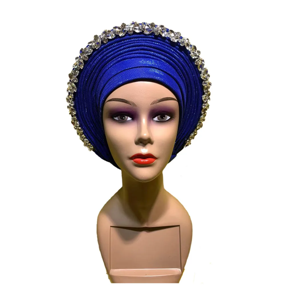 New Design 2022 Auto Gele Headtie Turban with Shinning Drill African Women Cap For African Hats Nigerian Turban 1piece XM826-1