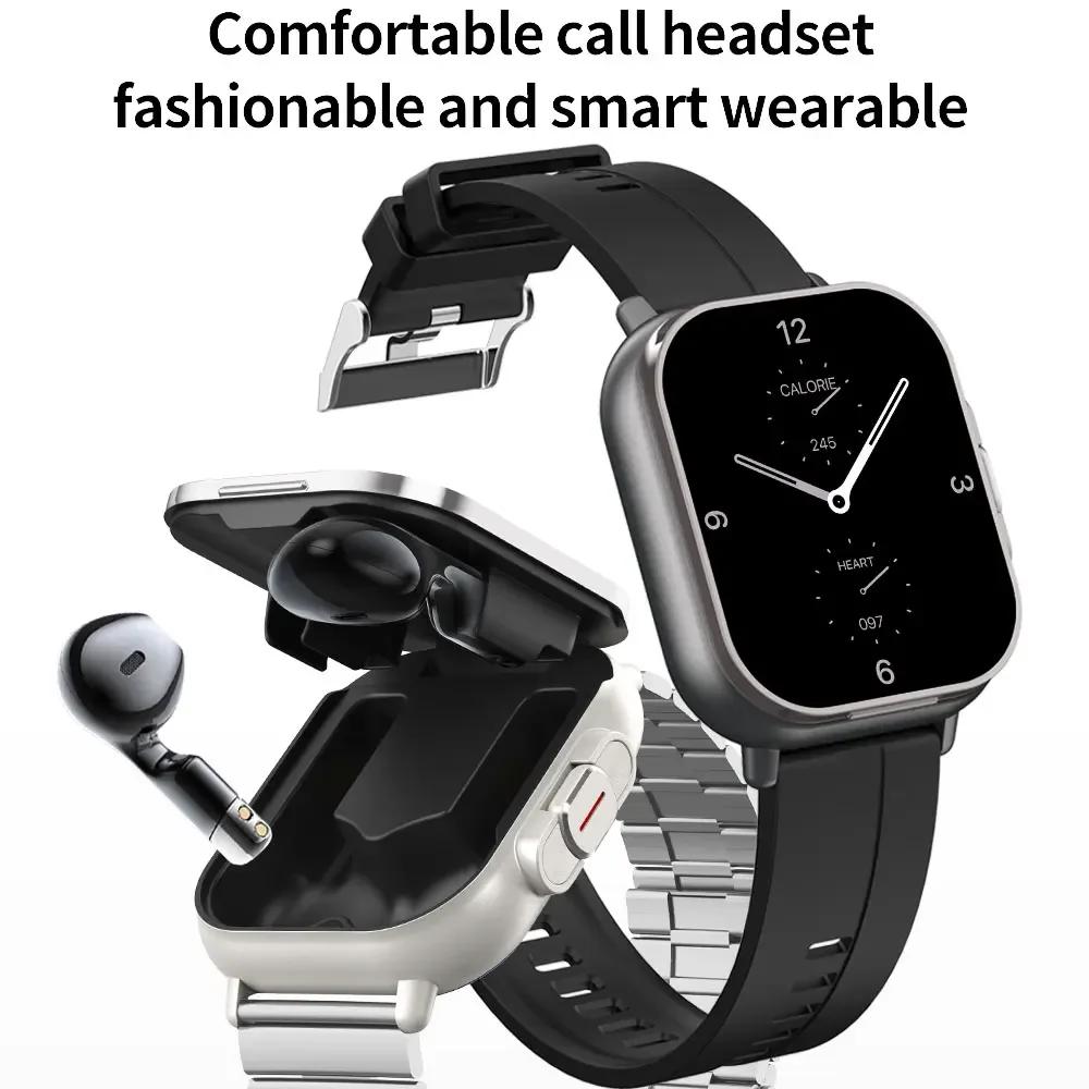 Smart Watch 2 in 1 With Earphone Smartwatch Bluetooth Call Men Watch Sports Track Heart Rate Monitor Play Music SmartWatch