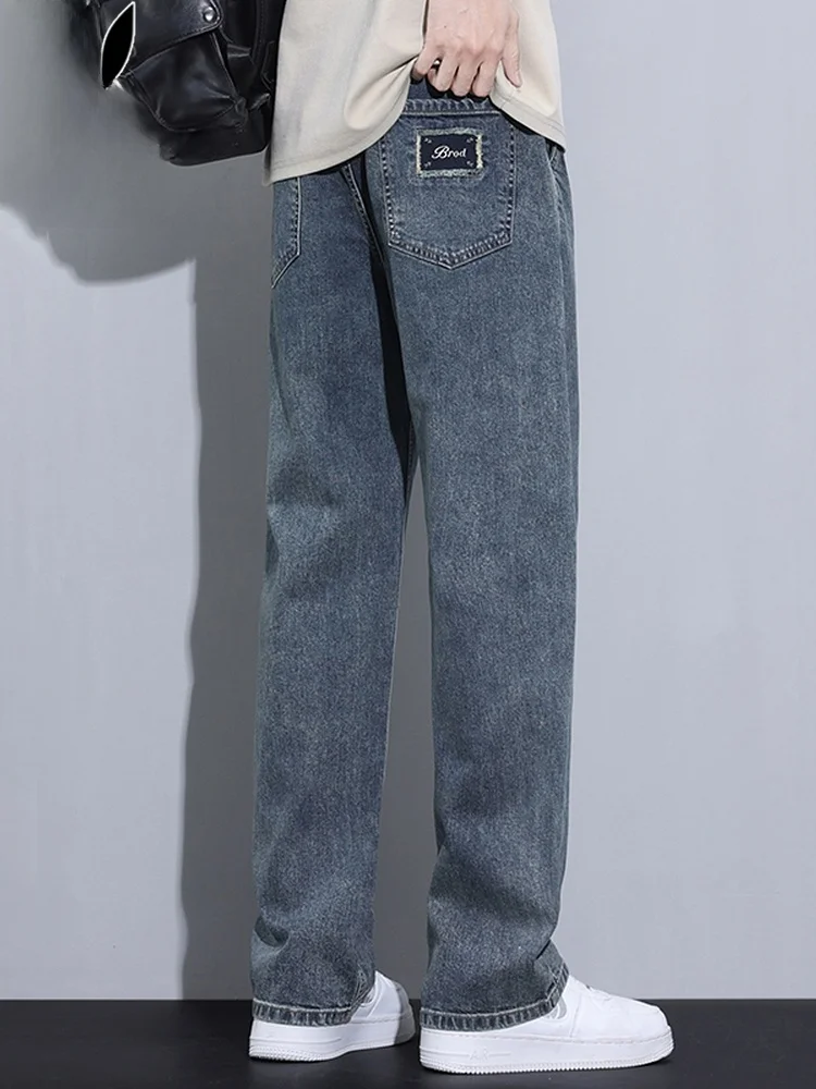 

Men's Straight Leg Jeans mid Waist Elastic Waist Waed Denim High Street Sle Spring Faion Casual Wear