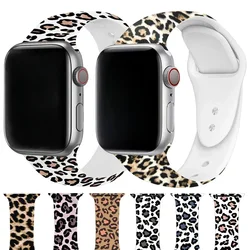 Silicone Leopard Printed Watchband for Apple Watch Ultra 2 49mm 40 42mm 44 Bracelet for IWatch Series 10 46mm 9 8 7 6 5 41 45mm