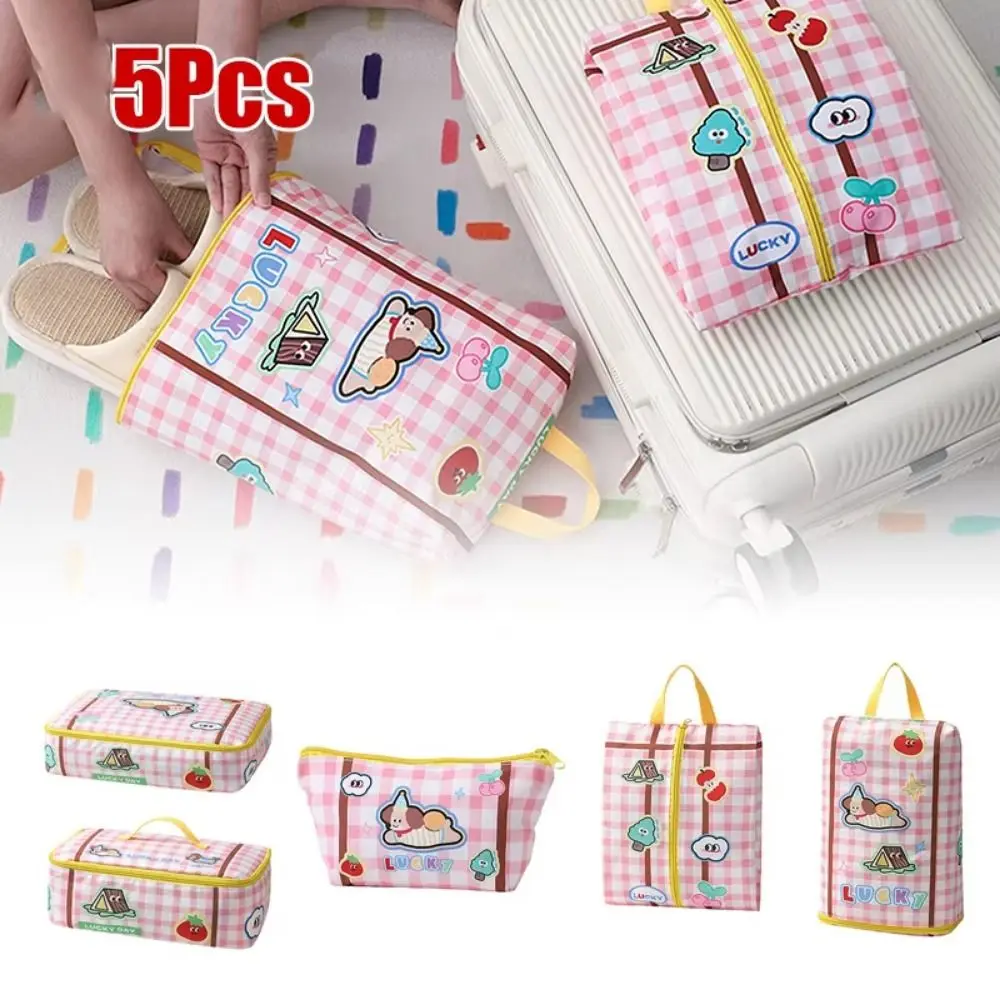 

5Pcs/set Cartoon Makeup Travel Bag Portable Large Capacity Travel Storage Case with Zipper Durable Luggage Storage Organizer