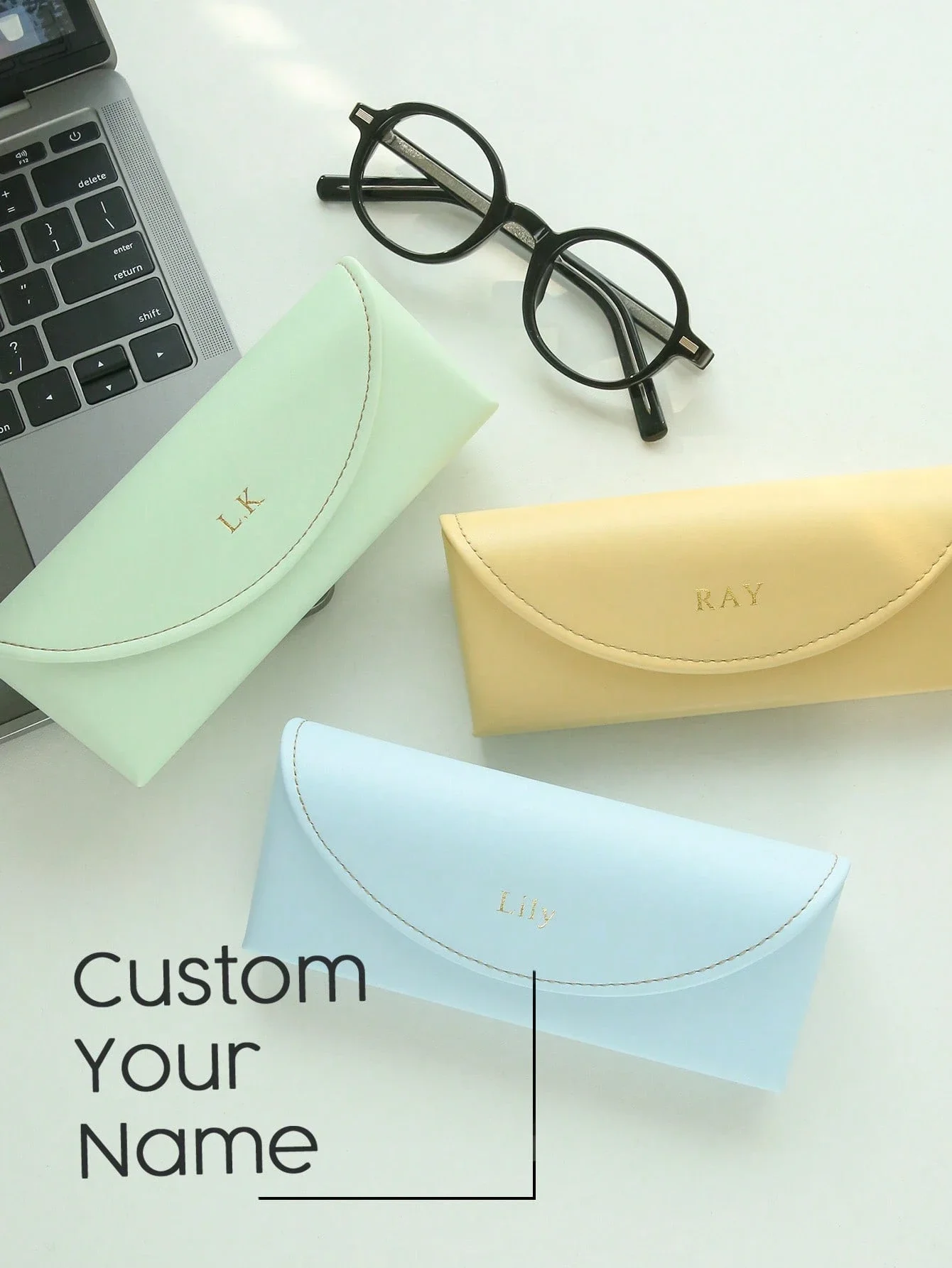 

Personalized Bright Color Glasses Case Custom Name Faux Leather Eyeglass Pouch Minimalist Portable Sunglasses Holder